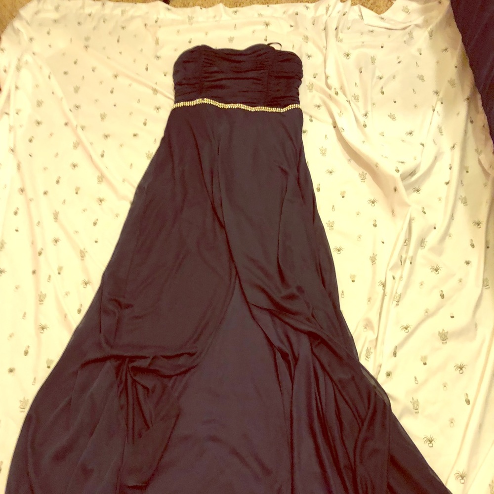 Beautiful navy high to low floor length gown